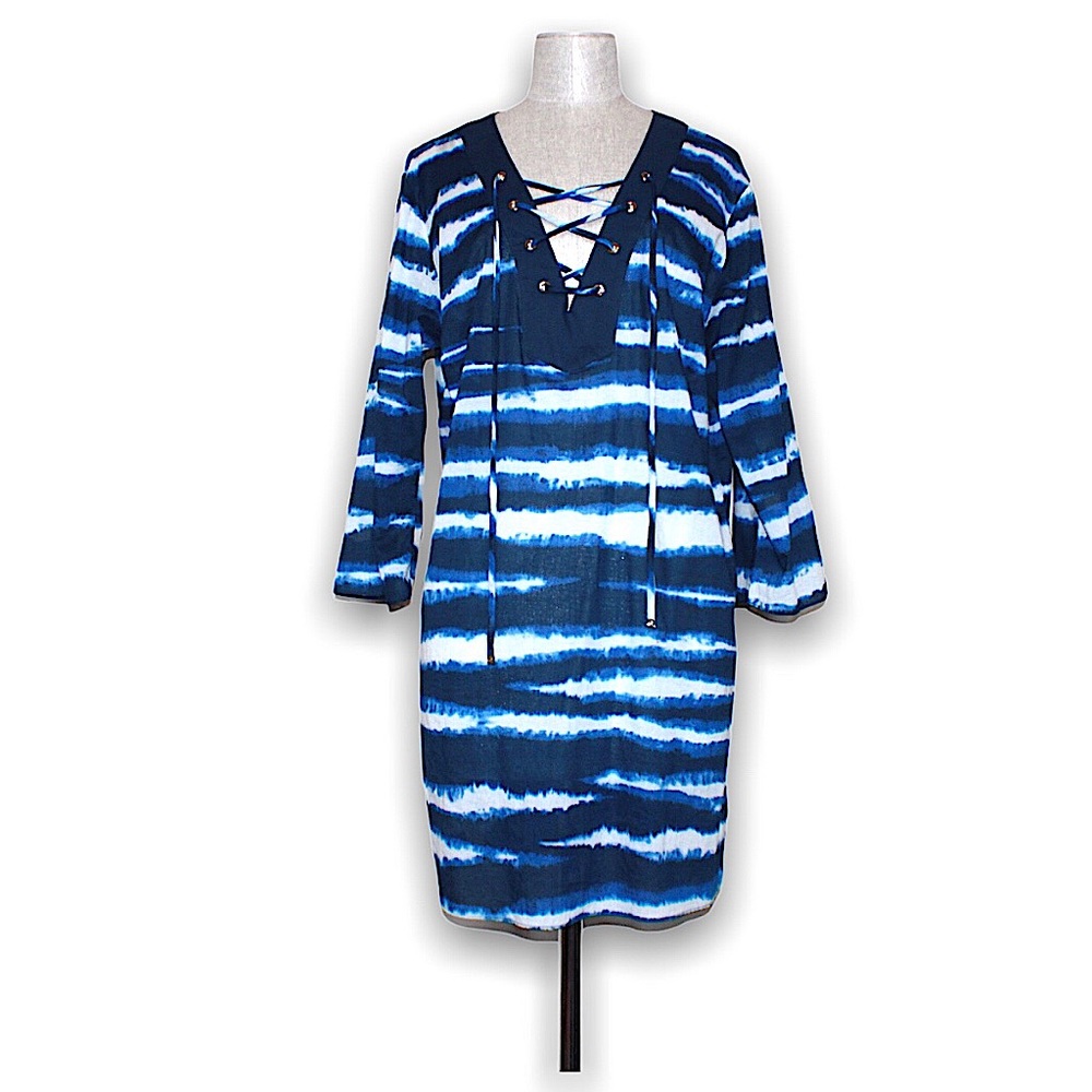 Michael Kors Blue Tie Dye Lace-Up Dress Large